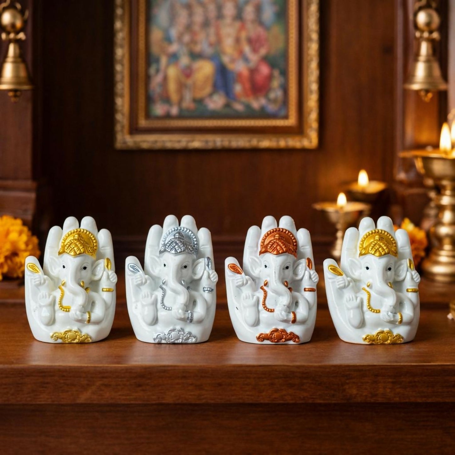 Set of 4 Ganesh Idol for Home Decor Ganpati Showpiece