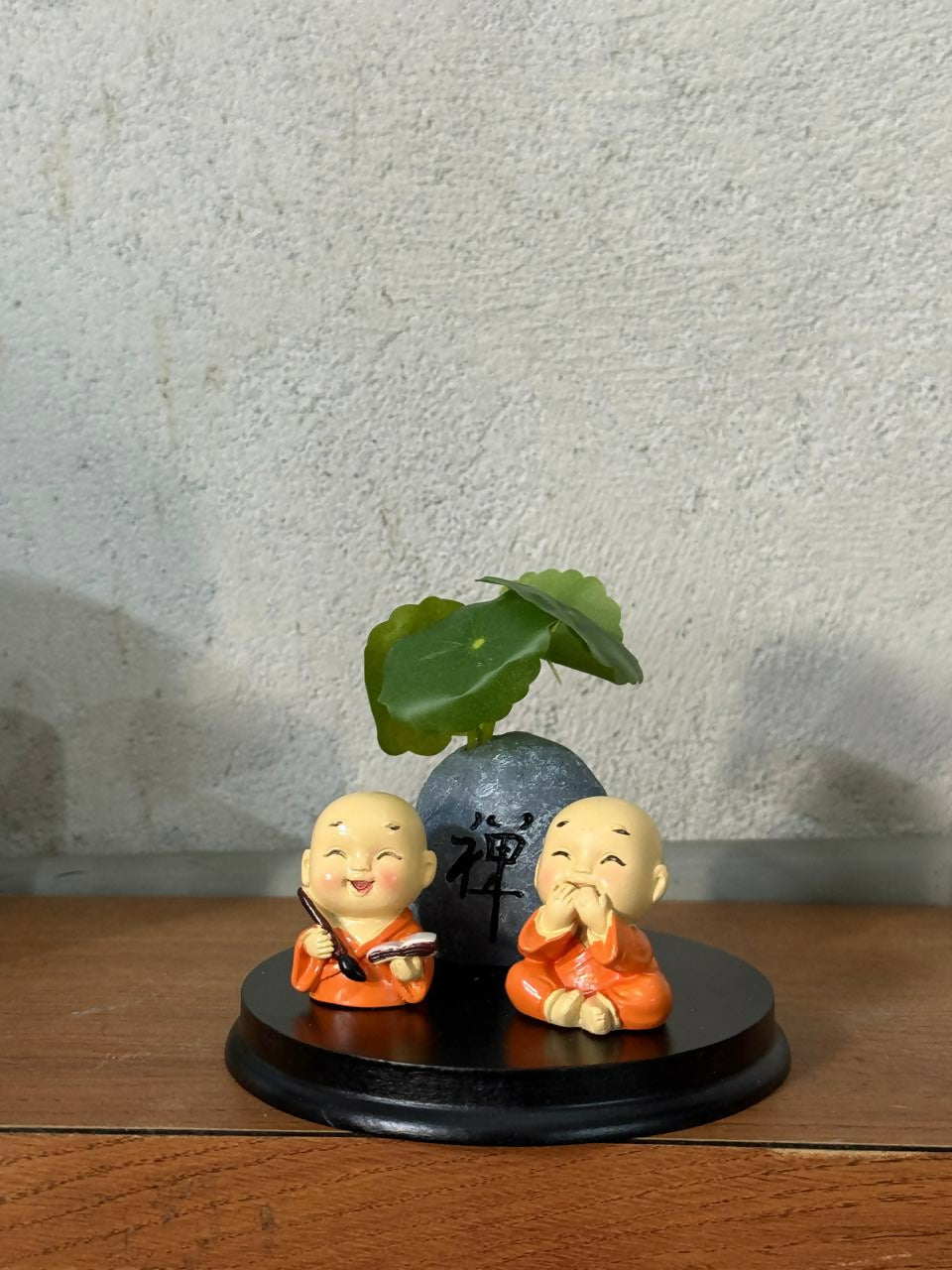 Cute Zen Monk Couple with Mini Planter Decorative Showpiece (ANY COLOR)