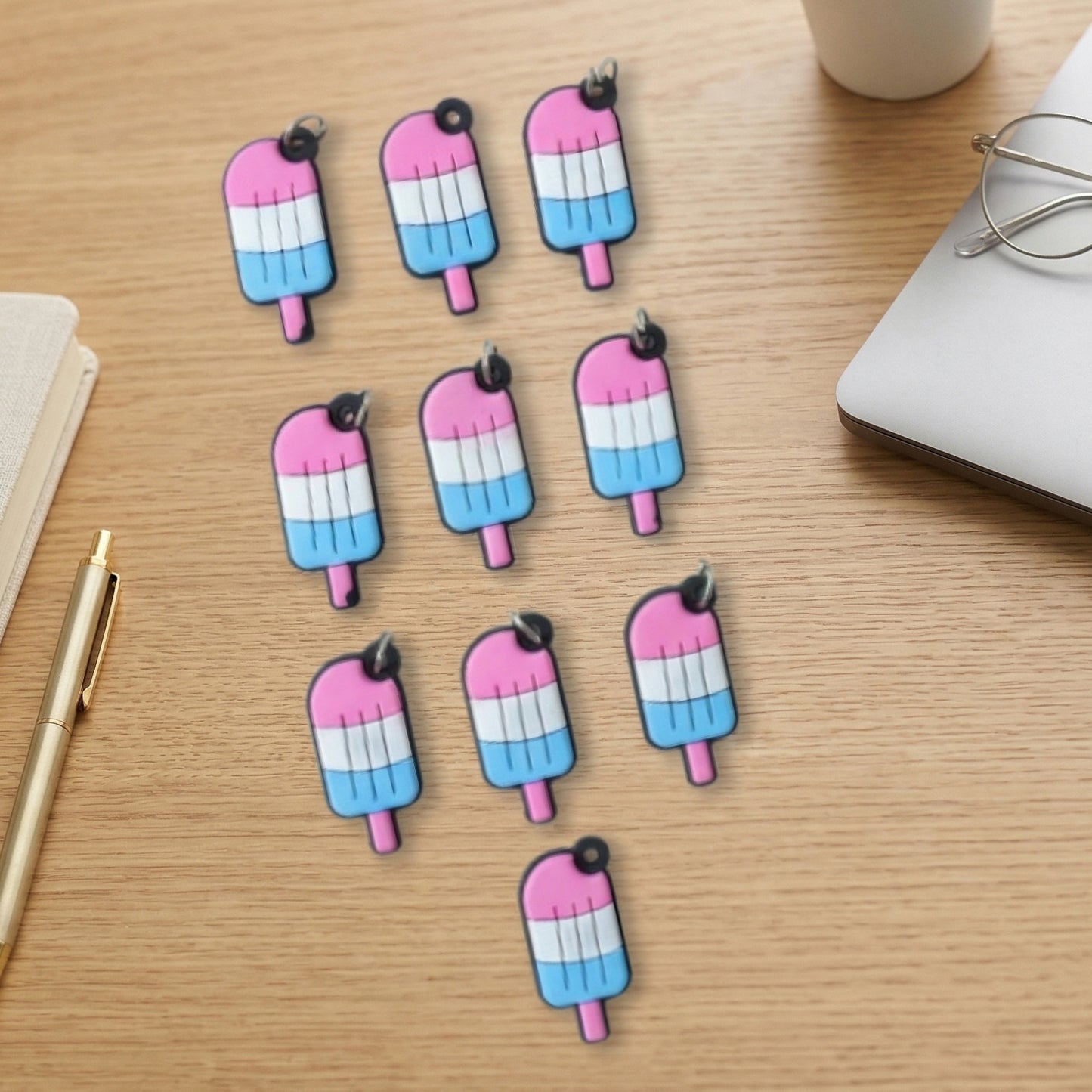 Close-up of ice cream keychain details