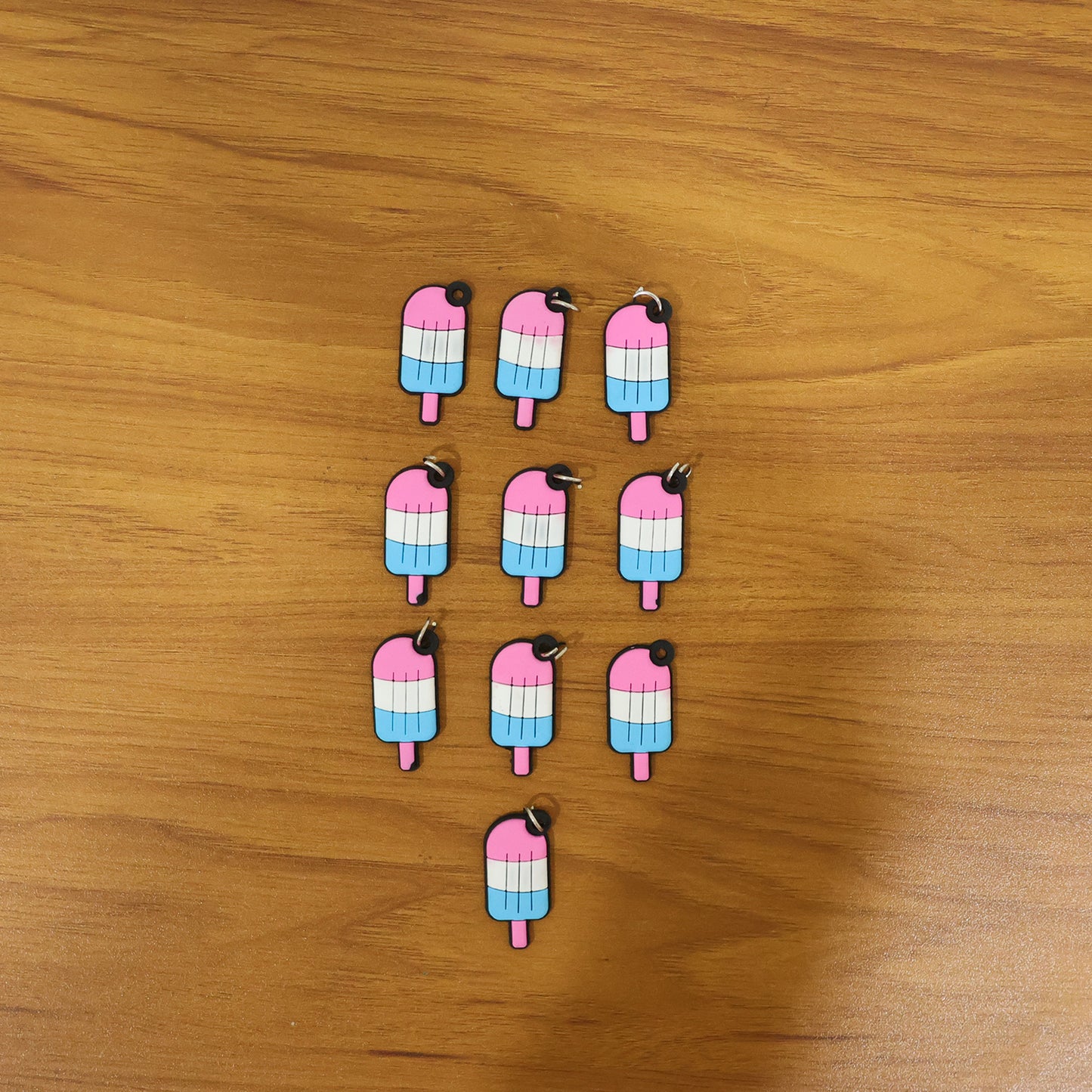Ice cream keychains displayed on a surface