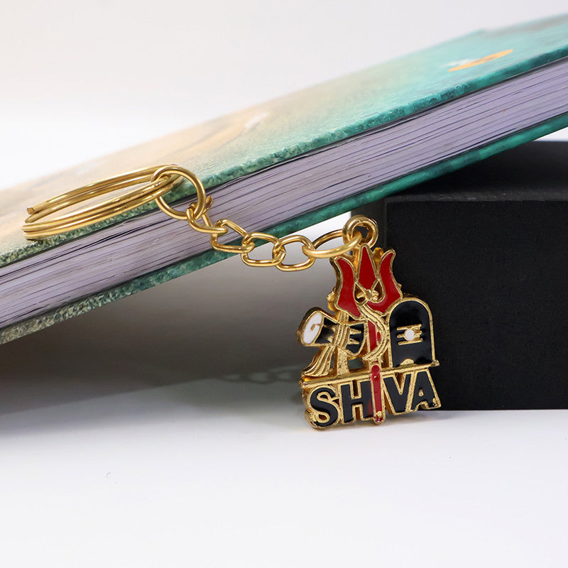 Shiva Symbol Keychain with Trishul & Damru – Devotional Golden Key Ring