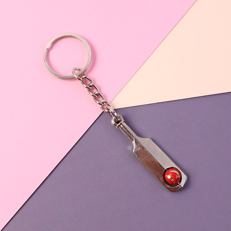 Cricket Bat Metal Keychain with Red Ball – Sports Lovers Collectible
