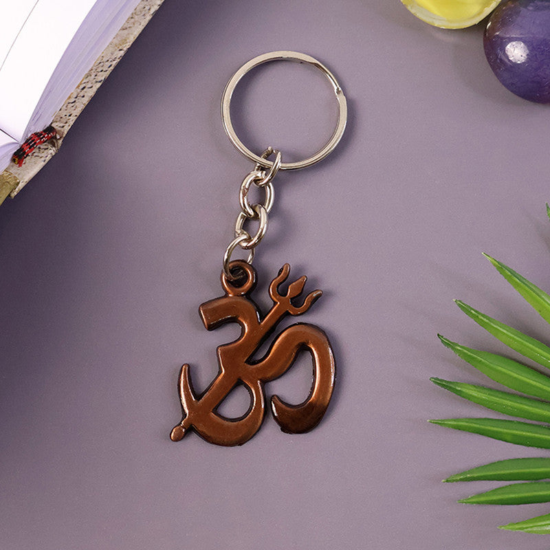 Om Symbol Metal Keychain – Brown Finish Spiritual Keyring
