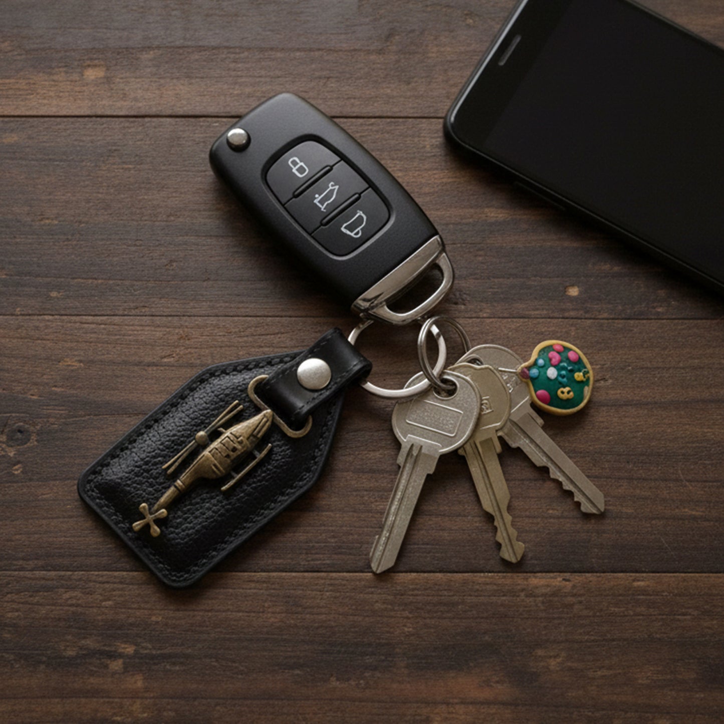 Premium Leather Finish Metal Sword Emblem Keychain (1 Pc)