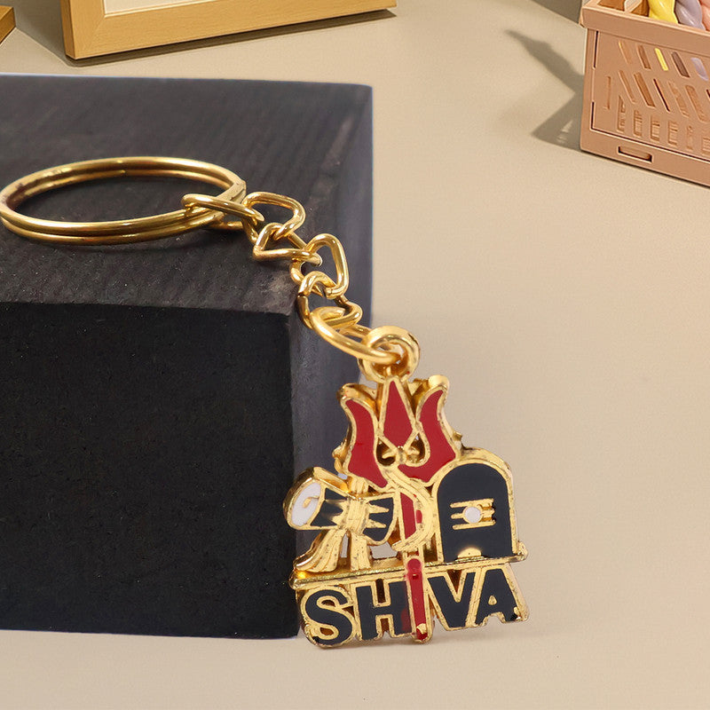Shiva Symbol Keychain with Trishul & Damru – Devotional Golden Key Ring