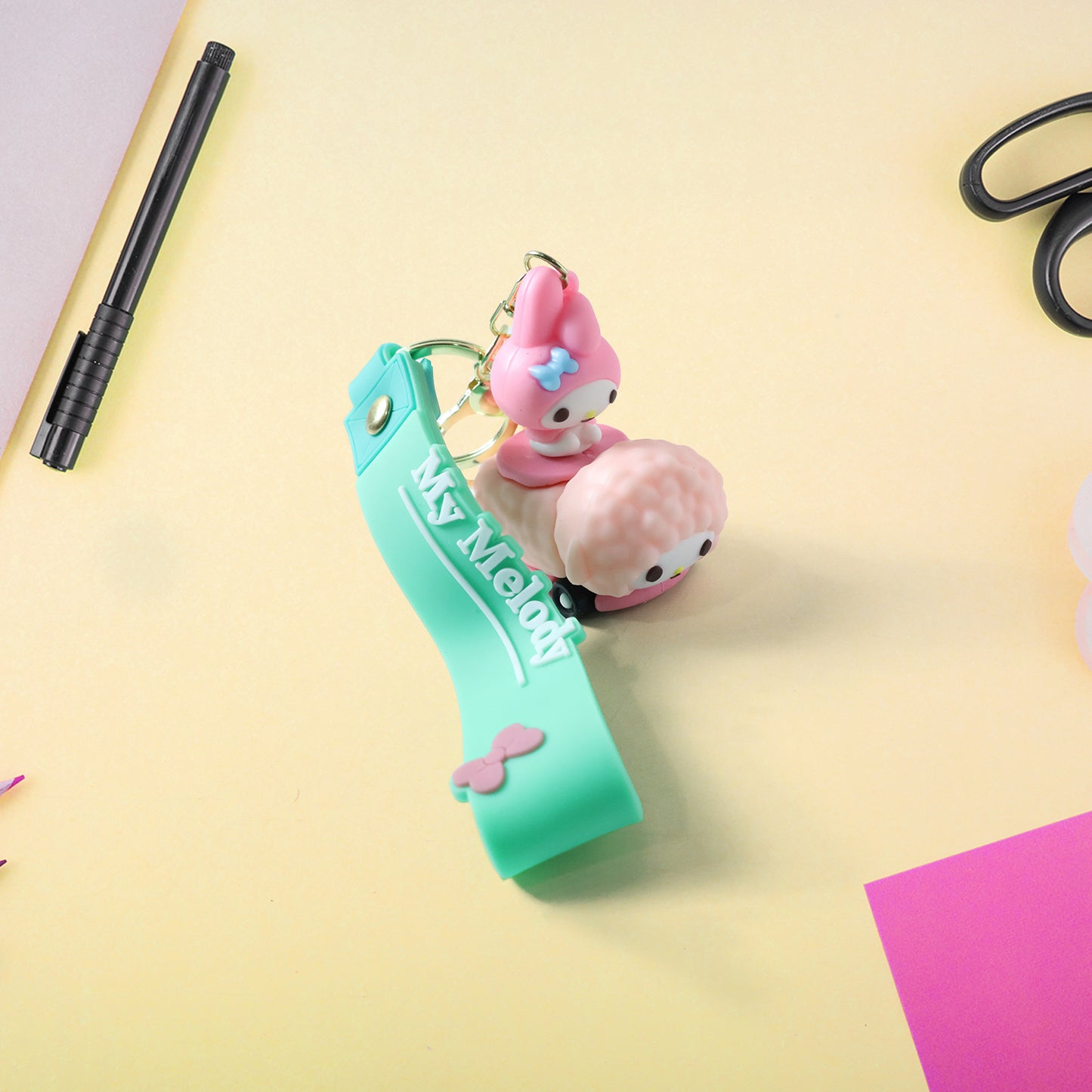 Various angles of silicone cartoon character keychain