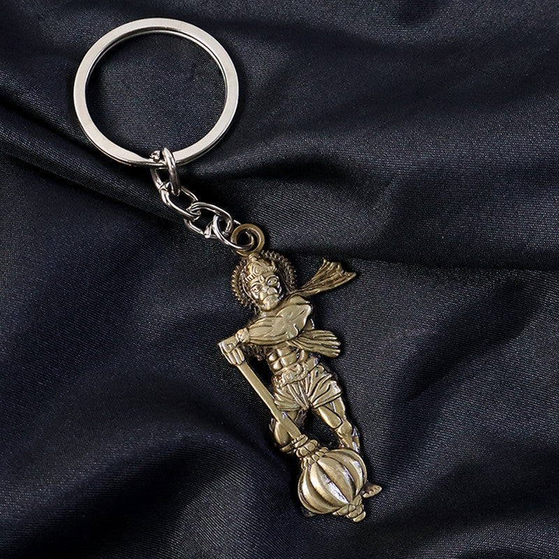Hanuman Ji With Gada Religious Keychain – Antique Finish Devotional Key Ring