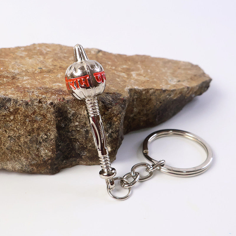 Stylish Jai Shree Ram Gada Shape Metal Keychain – Divine Silver Finish Key Ring