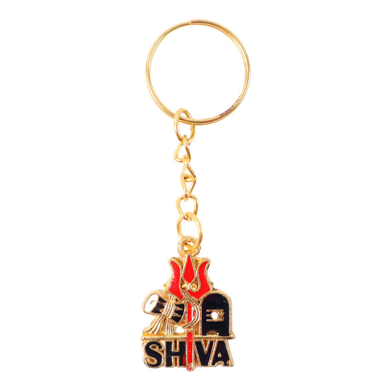 Shiva Symbol Keychain with Trishul & Damru – Devotional Golden Key Ring