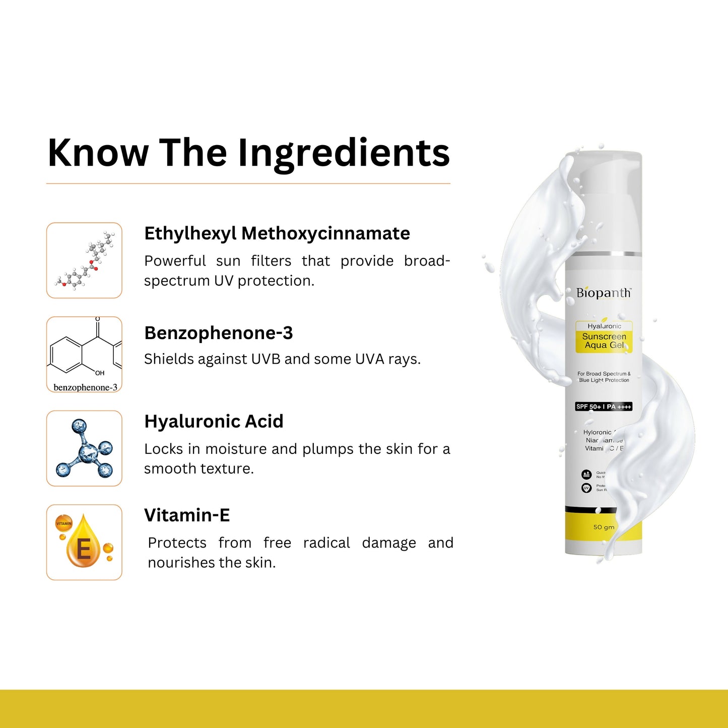 Close-up of the hydrating aqua gel sunscreen with Niacinamide and Vitamin C