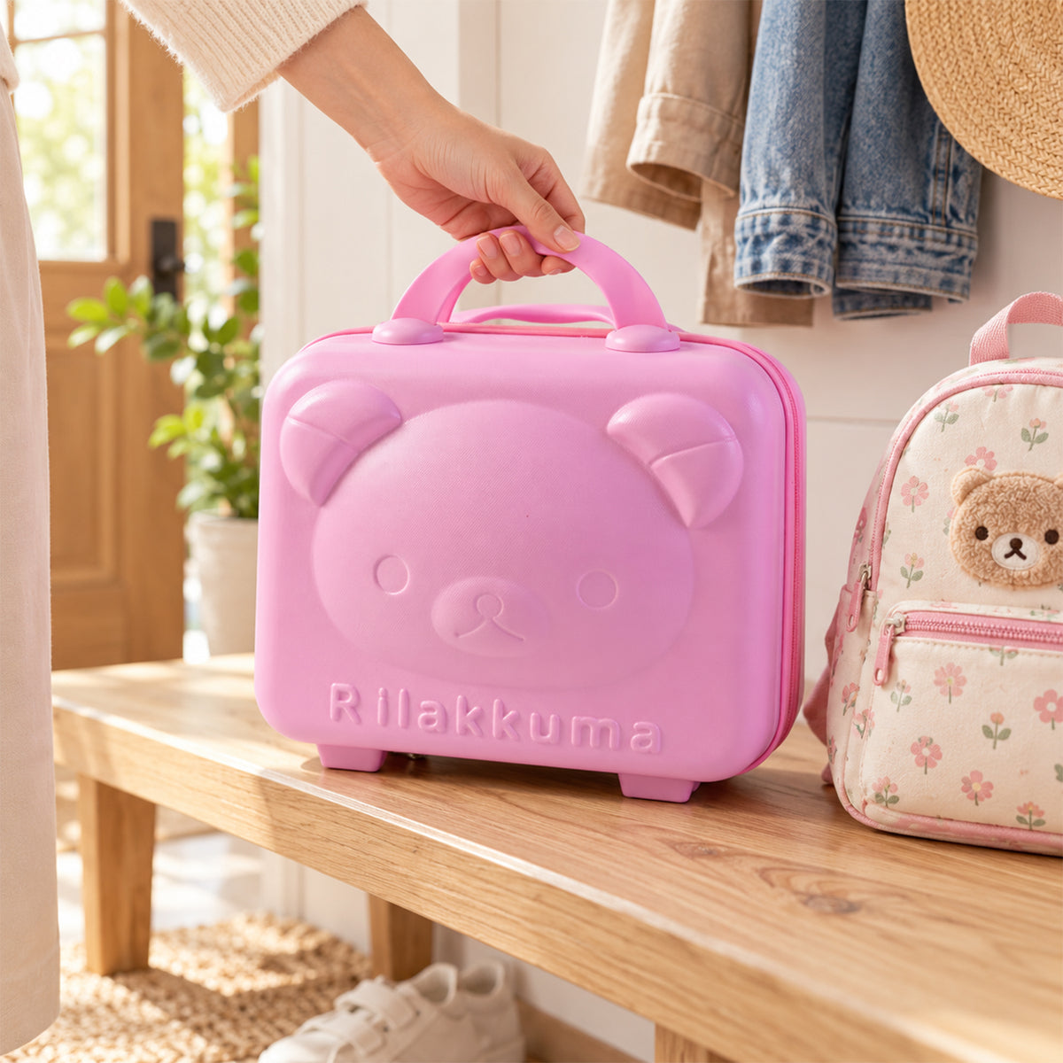 Overview of kids bear shaped hard shell storage.
