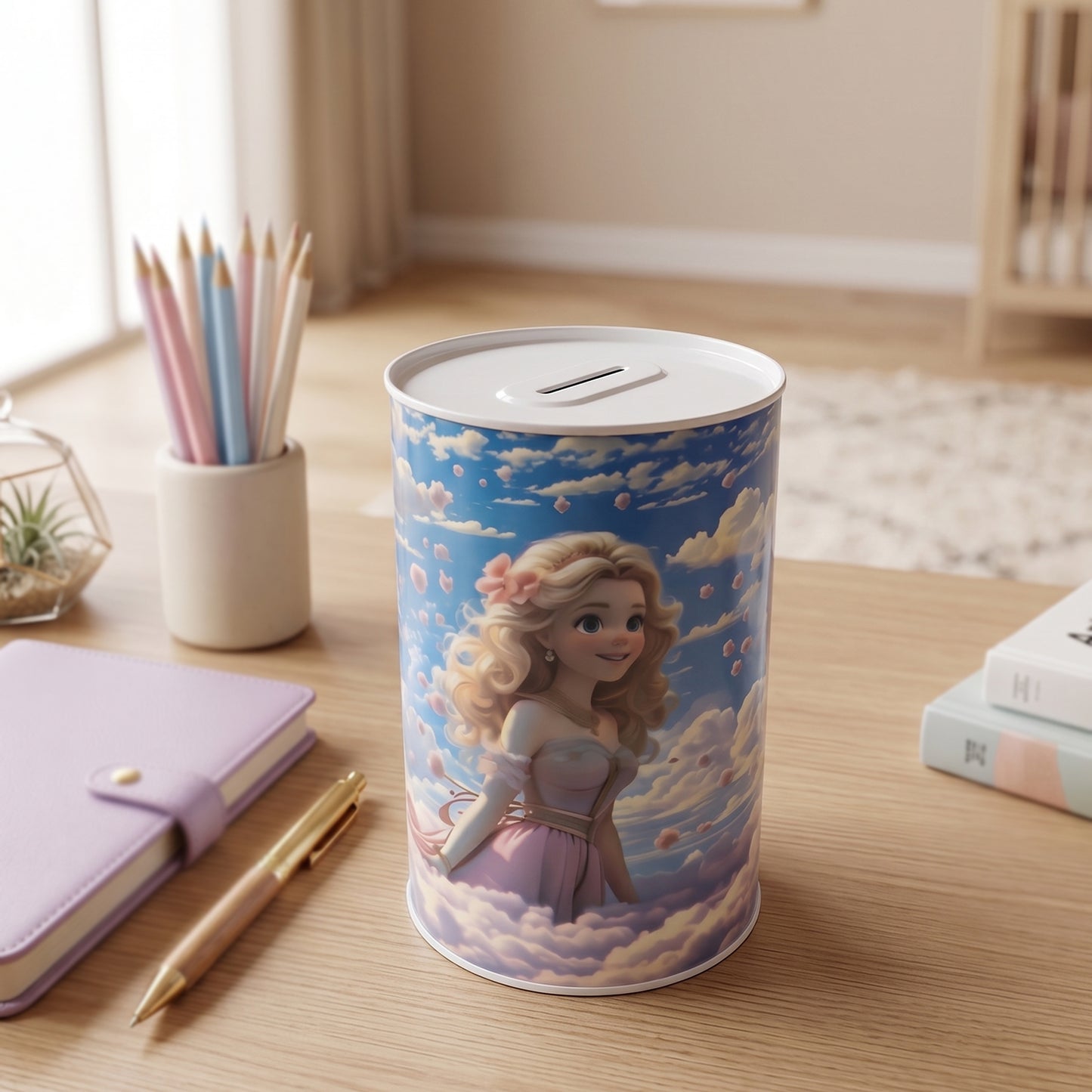 Cartoon Princess Metal Coin Saving Box with coins