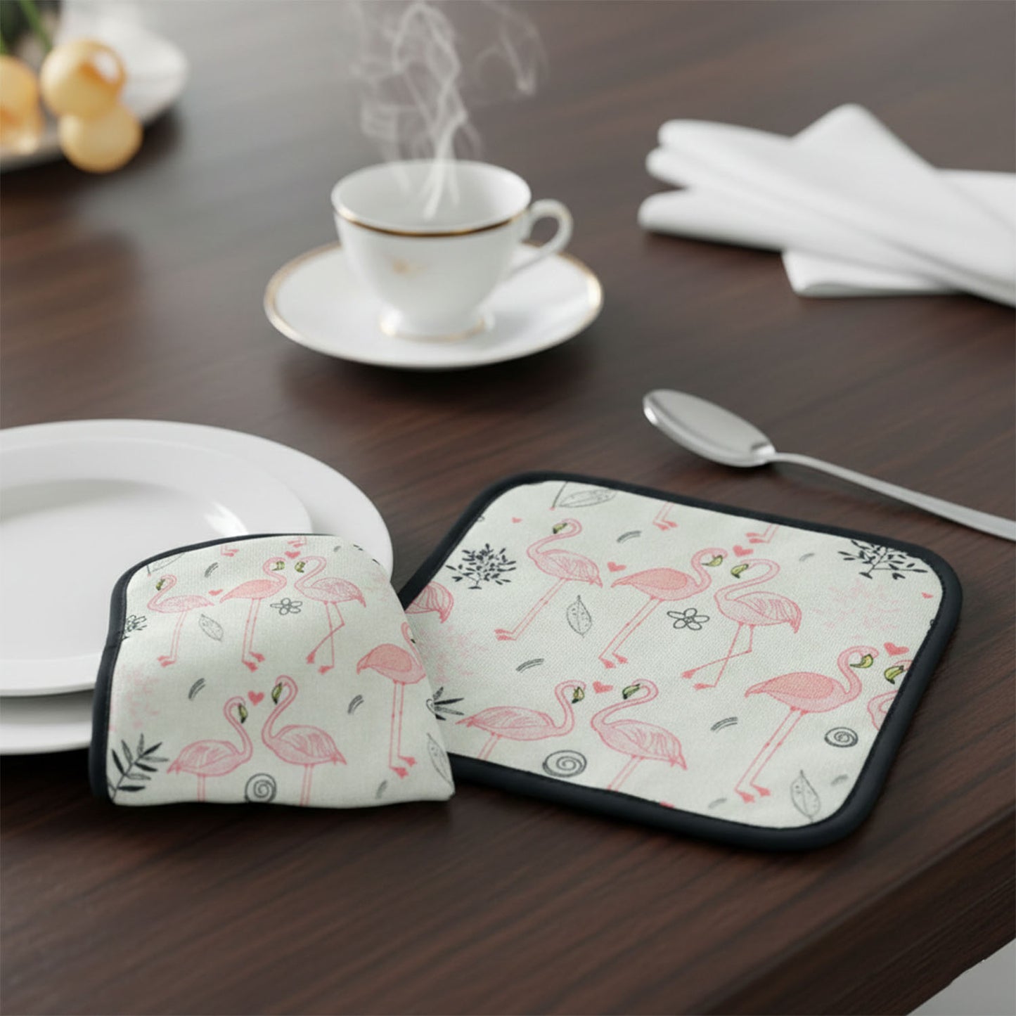 Close-up of printed heat resistant pot holder mat