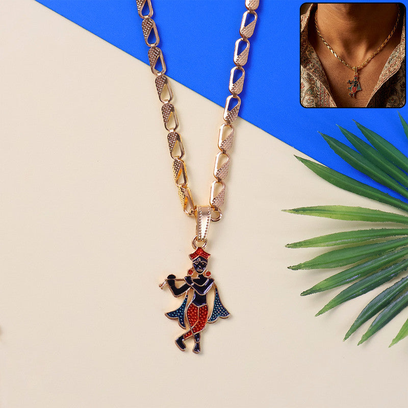 Lord Krishna Dancing Pendant Necklace with Designer Chain