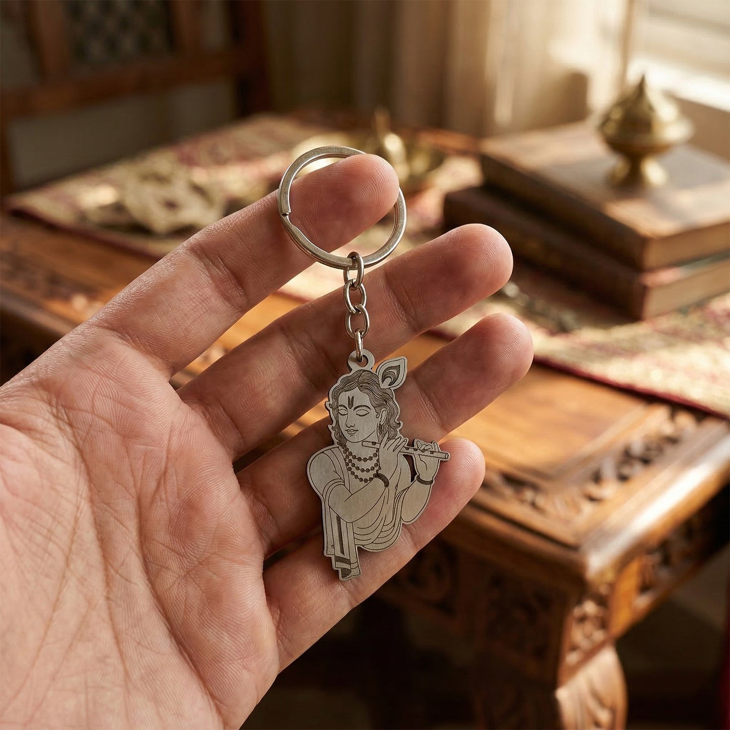 metal krishna keychain design