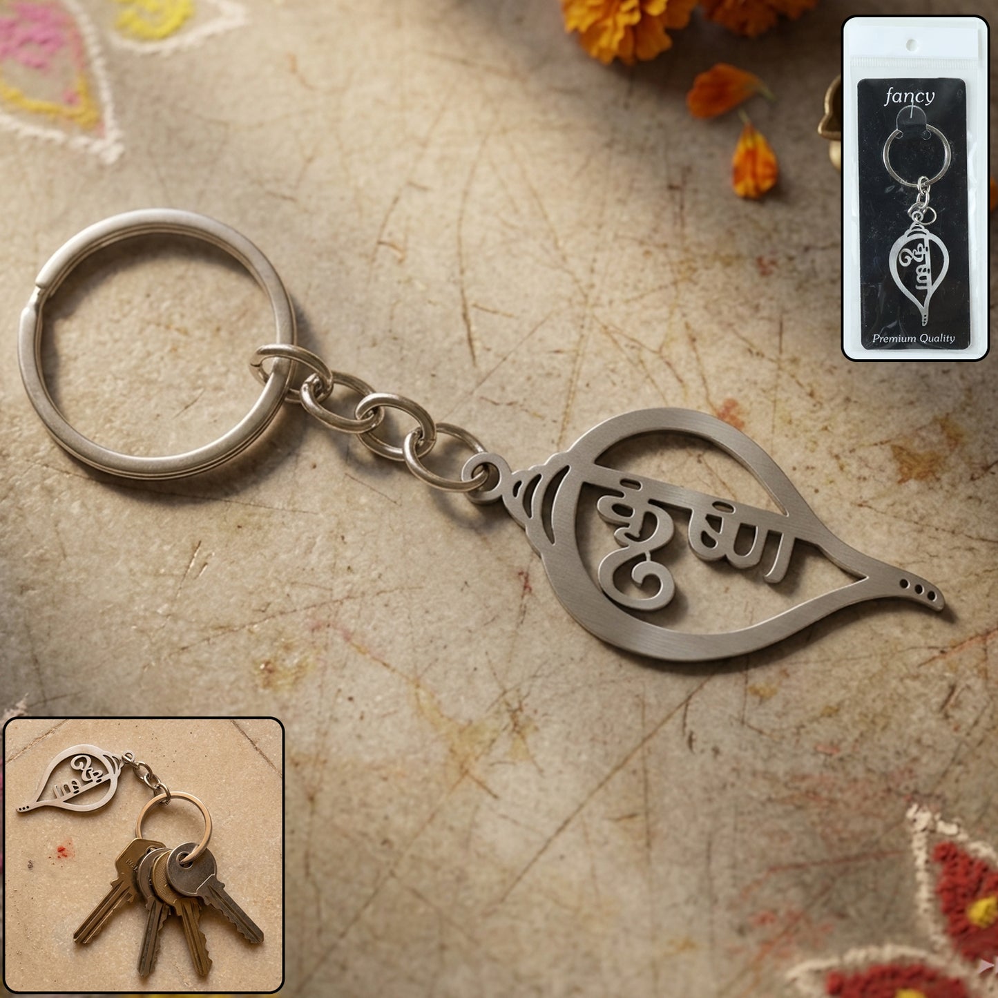 krishna shankh metal keychain