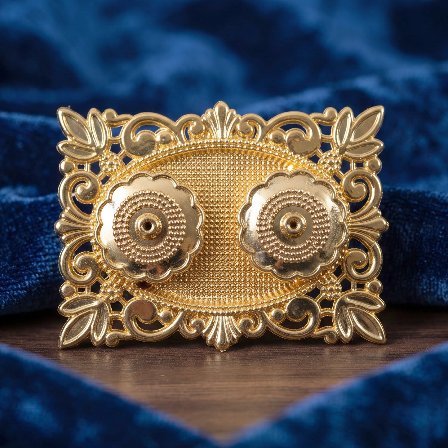 Golden Kankavati Kumkum Holder with Carved Frame and Lids (1 Pc)