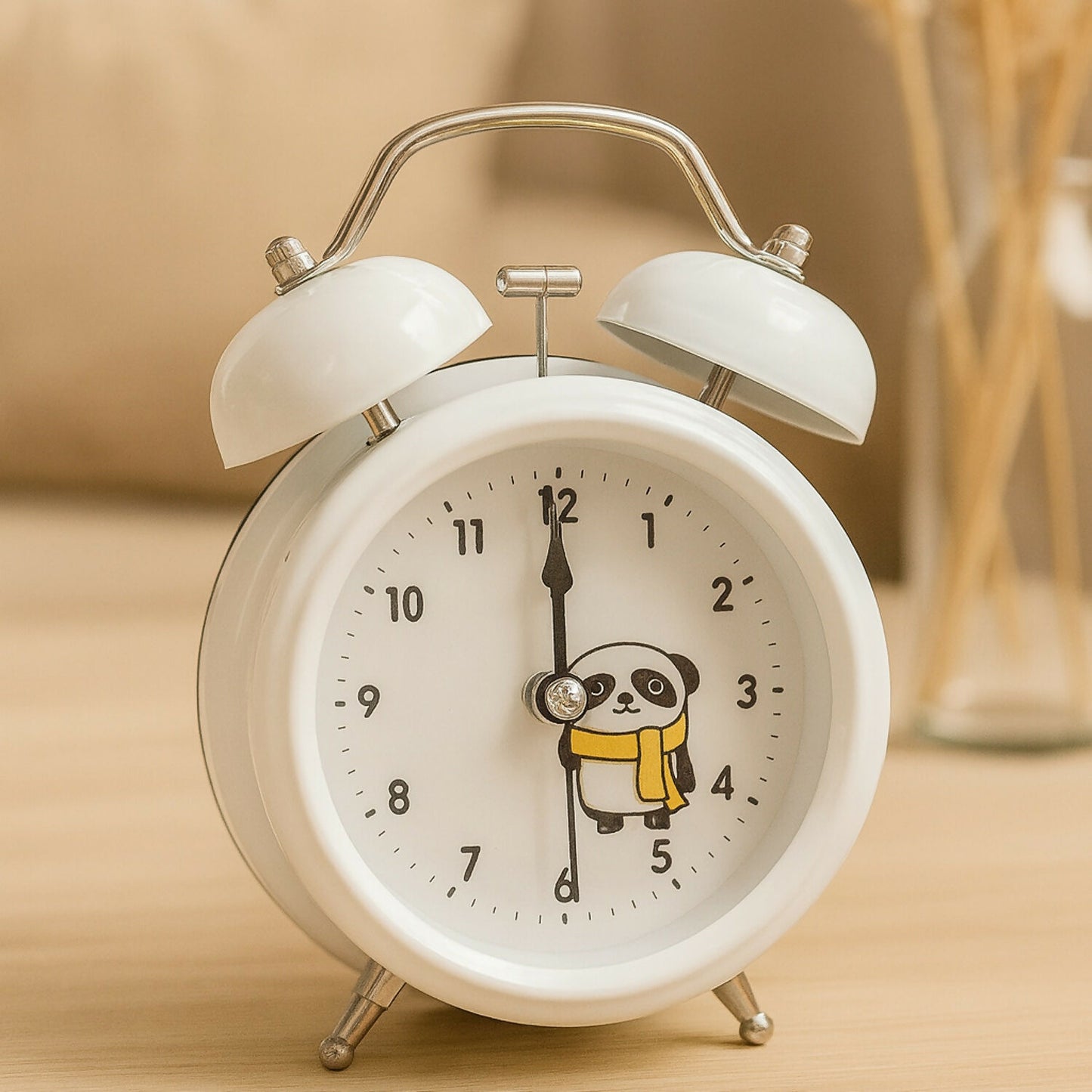 White Panda Twin Bell Alarm Clock for Kids | Loud Ring | Study & Bedside Use