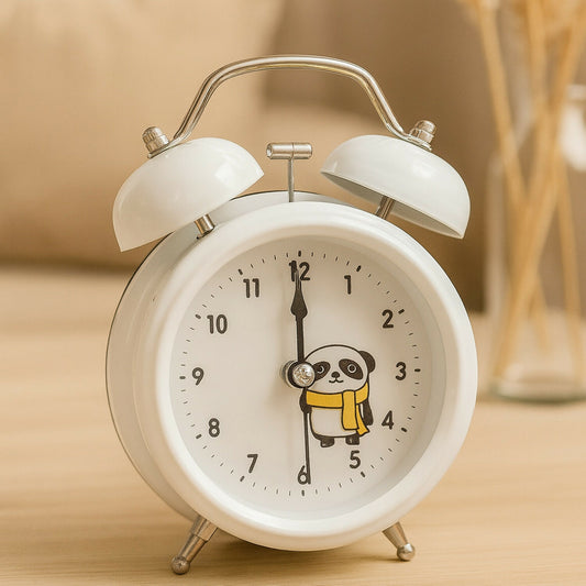 White Panda Twin Bell Alarm Clock for Kids | Loud Ring | Study & Bedside Use
