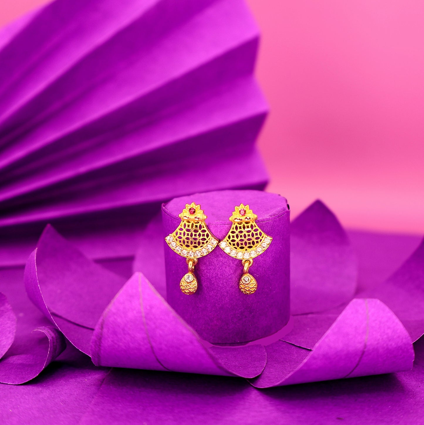 Gold Plated Jali Work & AD Stud Earrings for women and girls