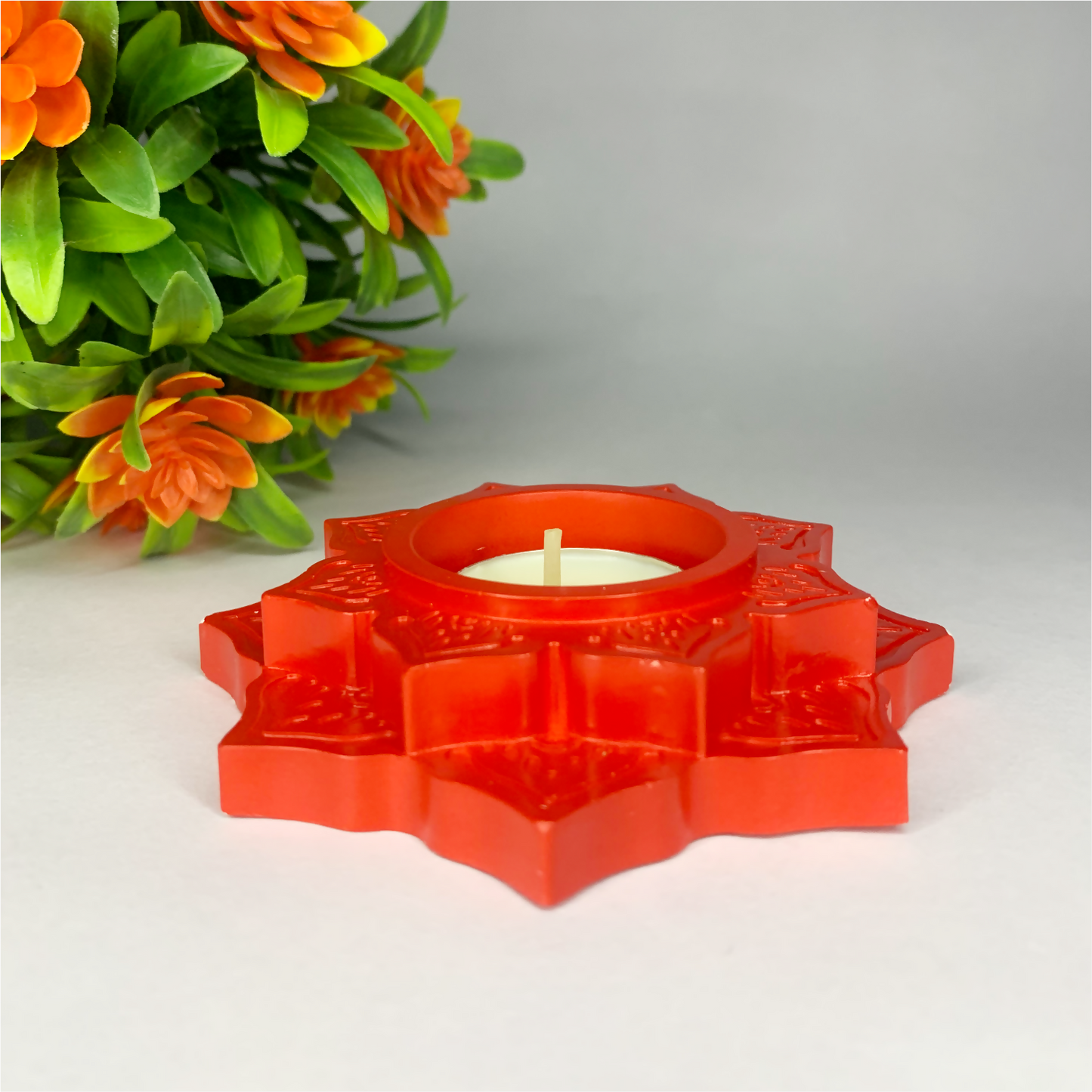 Lotus Diya red tealight candle Elegant Home Decor Handmade.