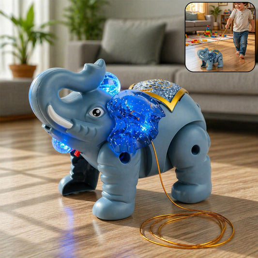 Light-Up Elephant Pull Toy for Kids with Glowing LED Ears and Rolling Motion
