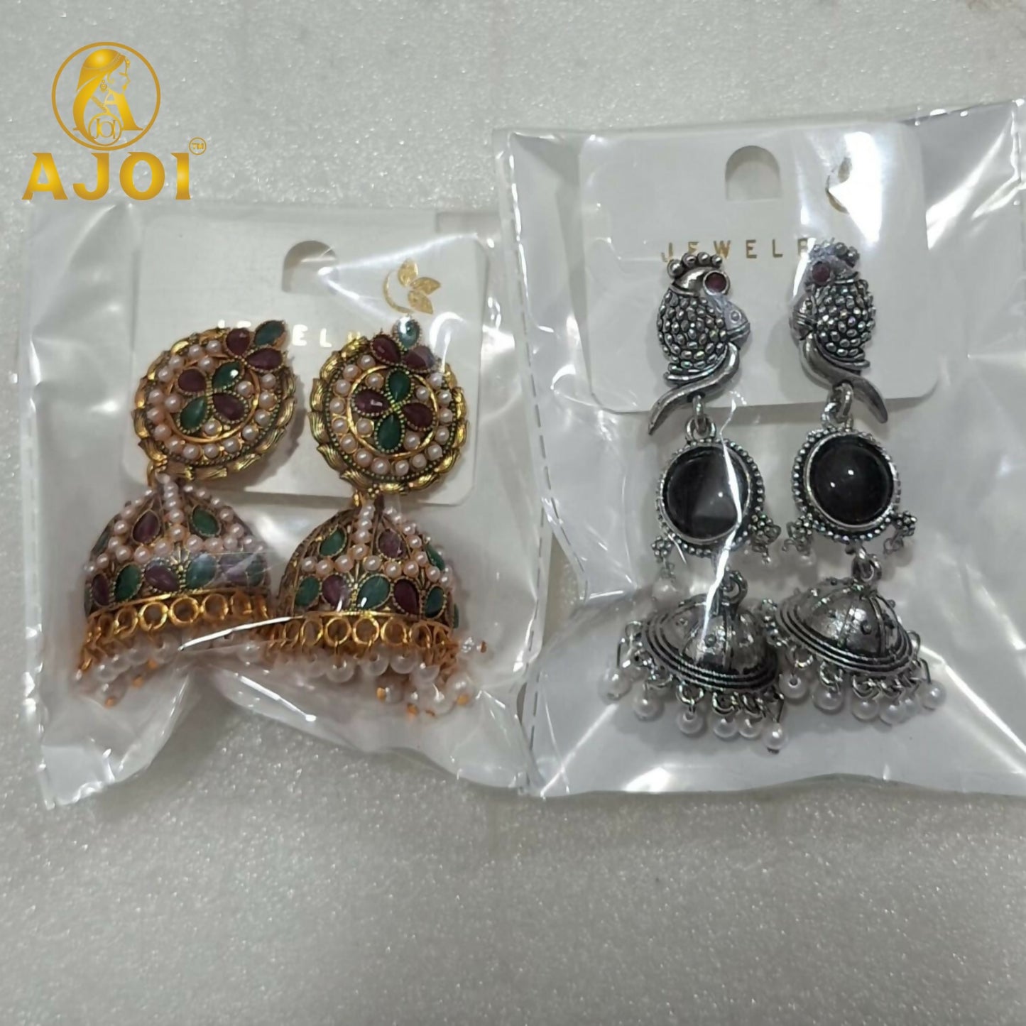 Traditional Jhumka & Oxidized Peacock Earrings Set of 2