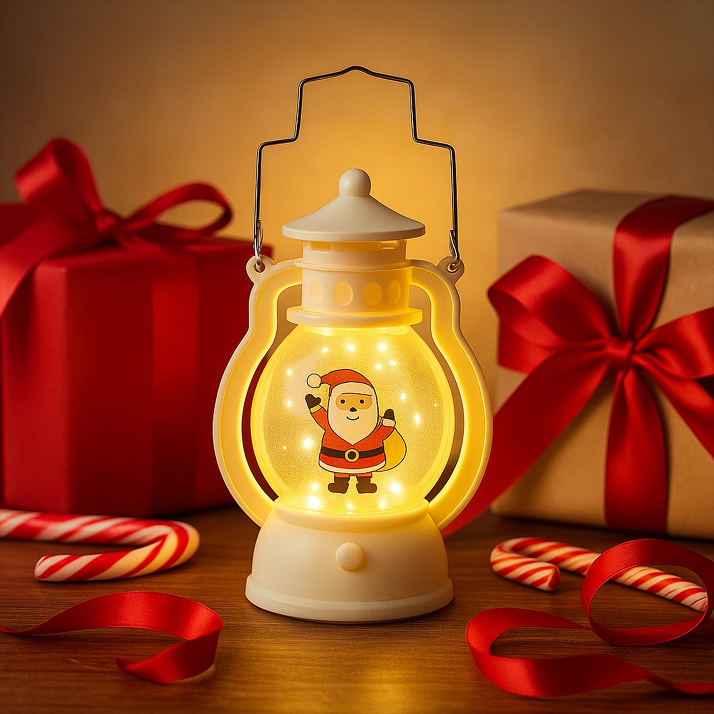 Mini LED Decorative Lantern with Santa Figurine & Handle (1 Pc)