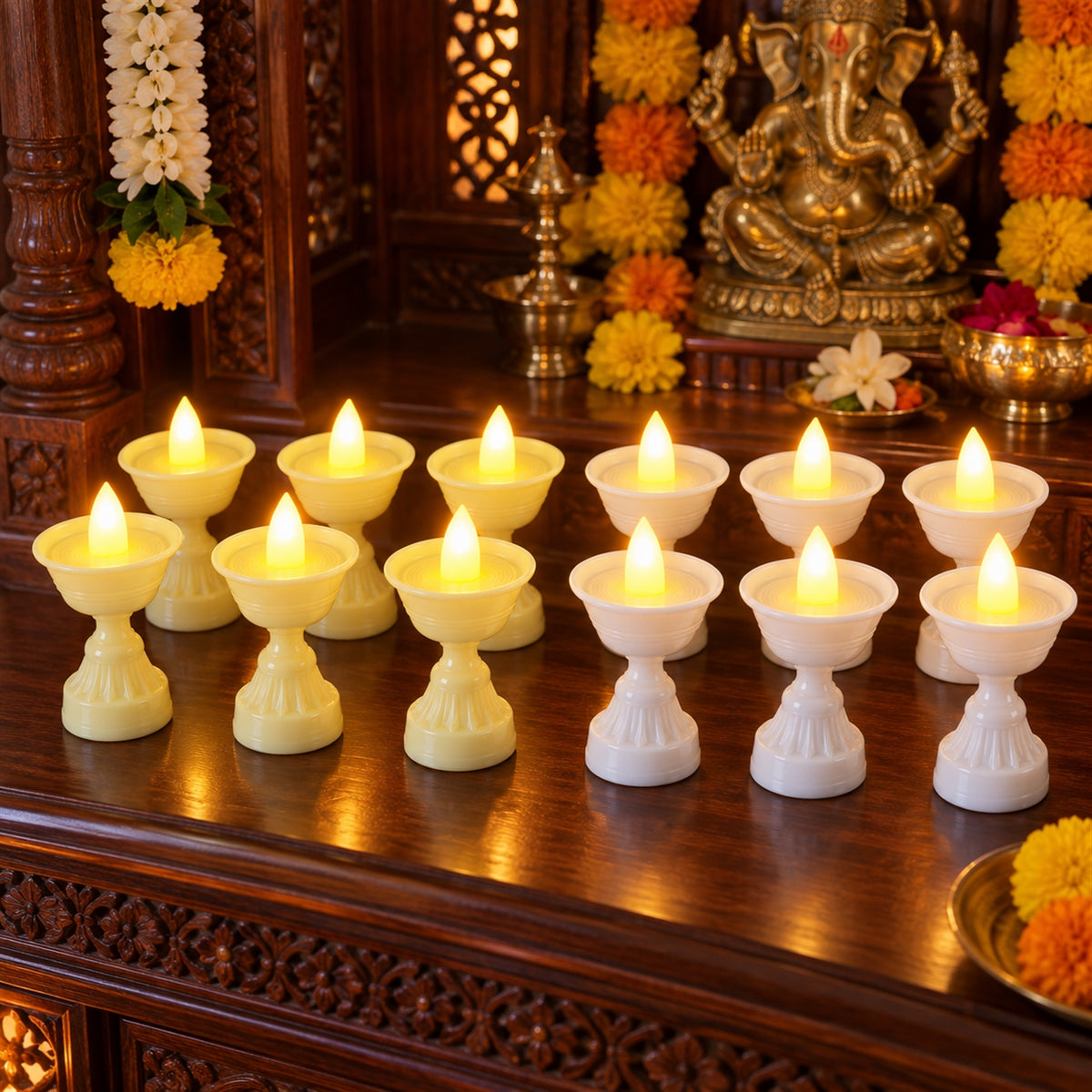 LED Flameless Decorative Diyas for Festive Home and Pooja Decoration (12 Pc Set)