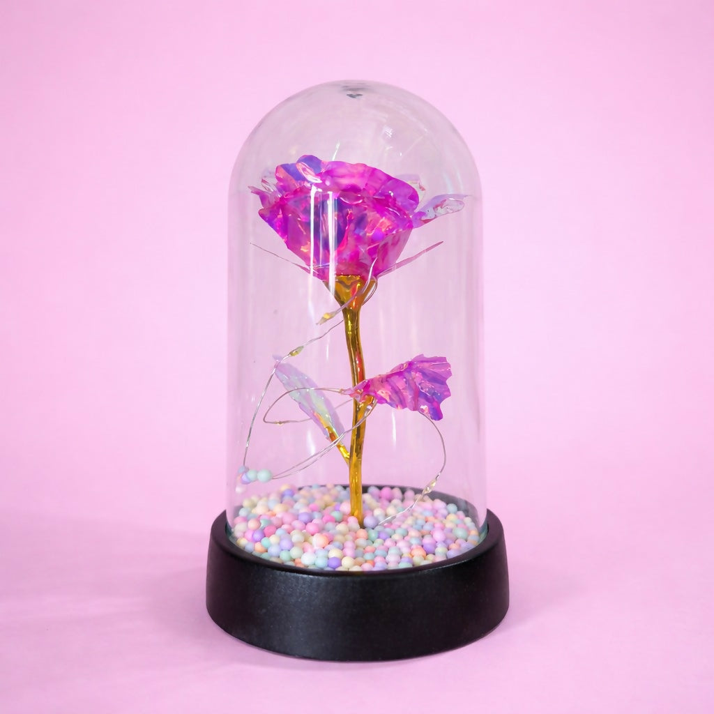 LED Rose Dome Lamp with Decorative Base for Bedroom & Table Decor