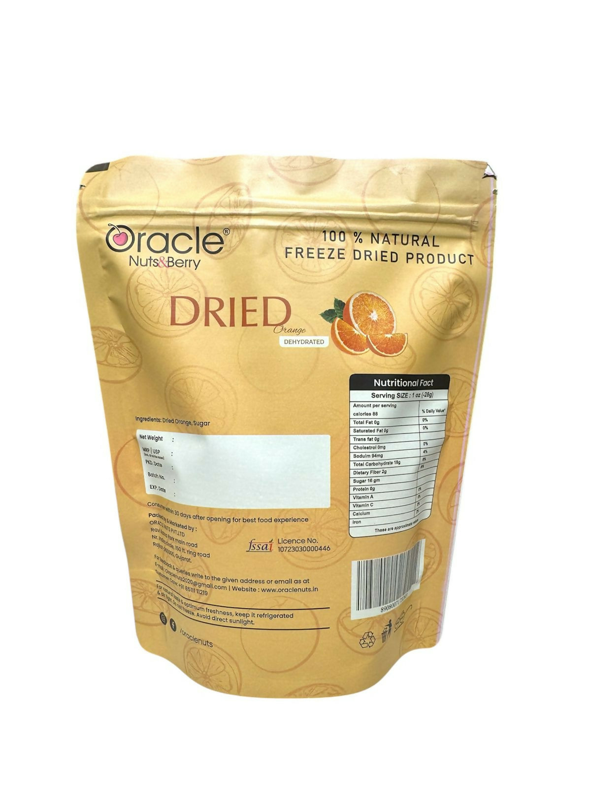 Oracle Dried Orange Dehydrated Fruit Snack 250gm Made from Fresh Oranges