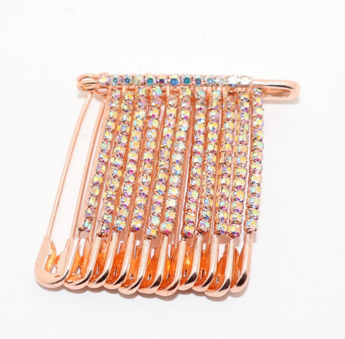 Rose Gold Crystal Dangle Saree Pin Brooch - Shawl Sweater Dress Clip