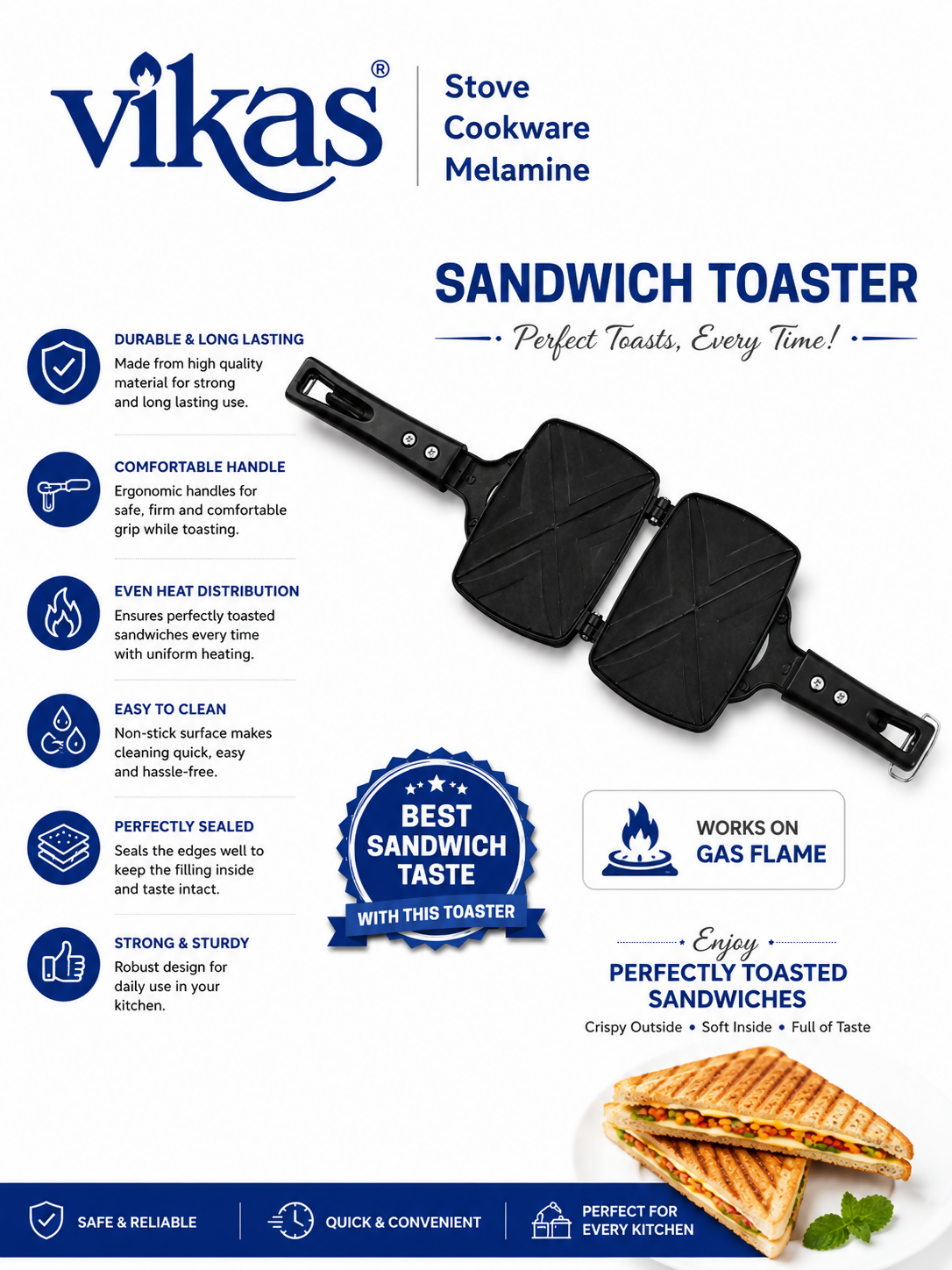 Making a crispy grilled sandwich in a Vikas stove top grill toaster