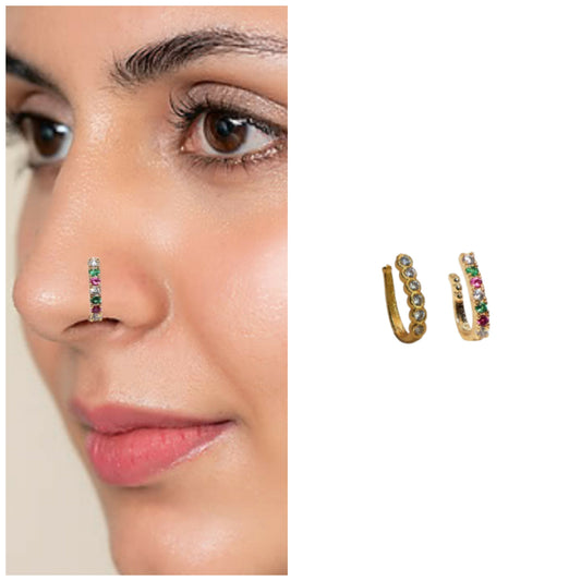 3 Pcs Gold Plated AD Non-Piercing Nose Clip Set Combo Pack Of 2