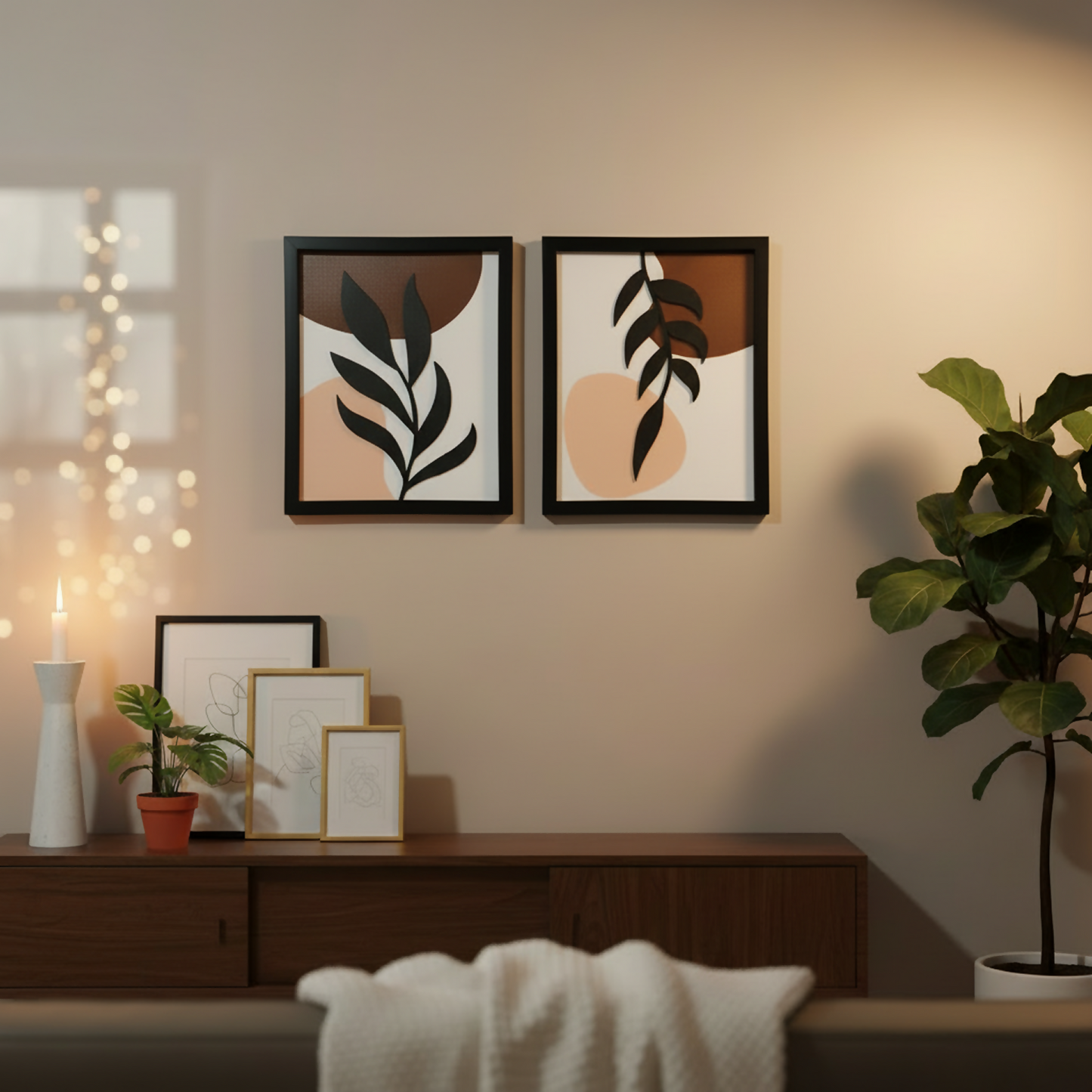 Modern Abstract Leaf Wall Art Frames | Minimalist Botanical Wall Decor Set of 2