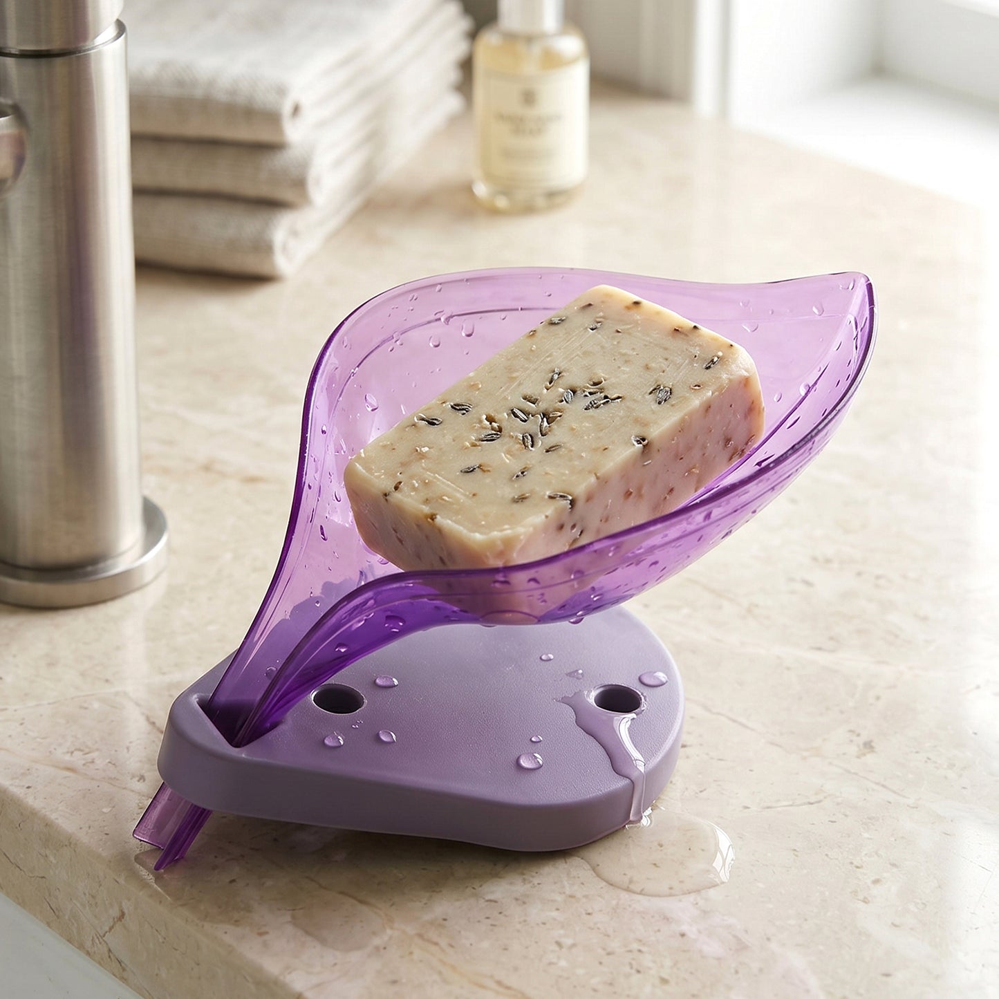 Top view of leaf design soap tray holder with drainage slots