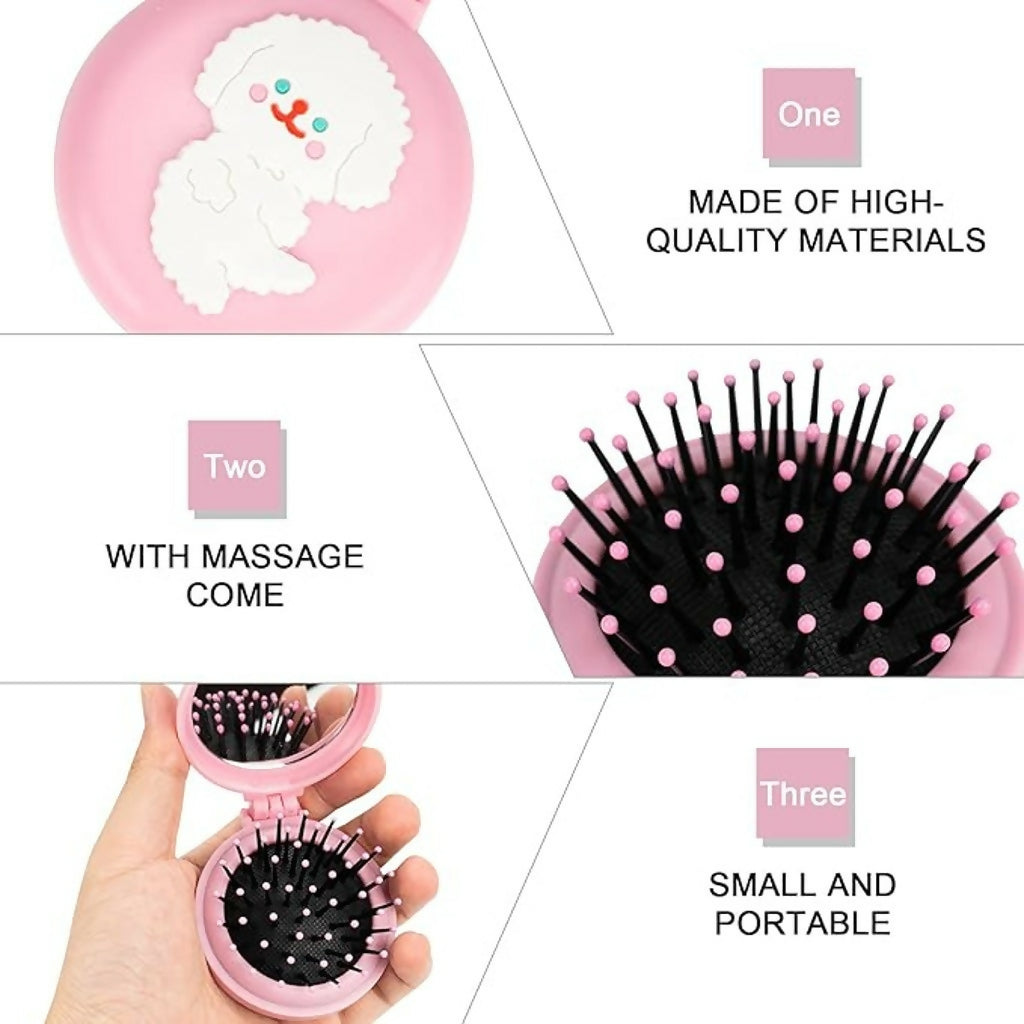 Foldable Hair Brush with Mirror Compact Travel Hair Comb for Women & Girls(COLOR MAY VARY)
