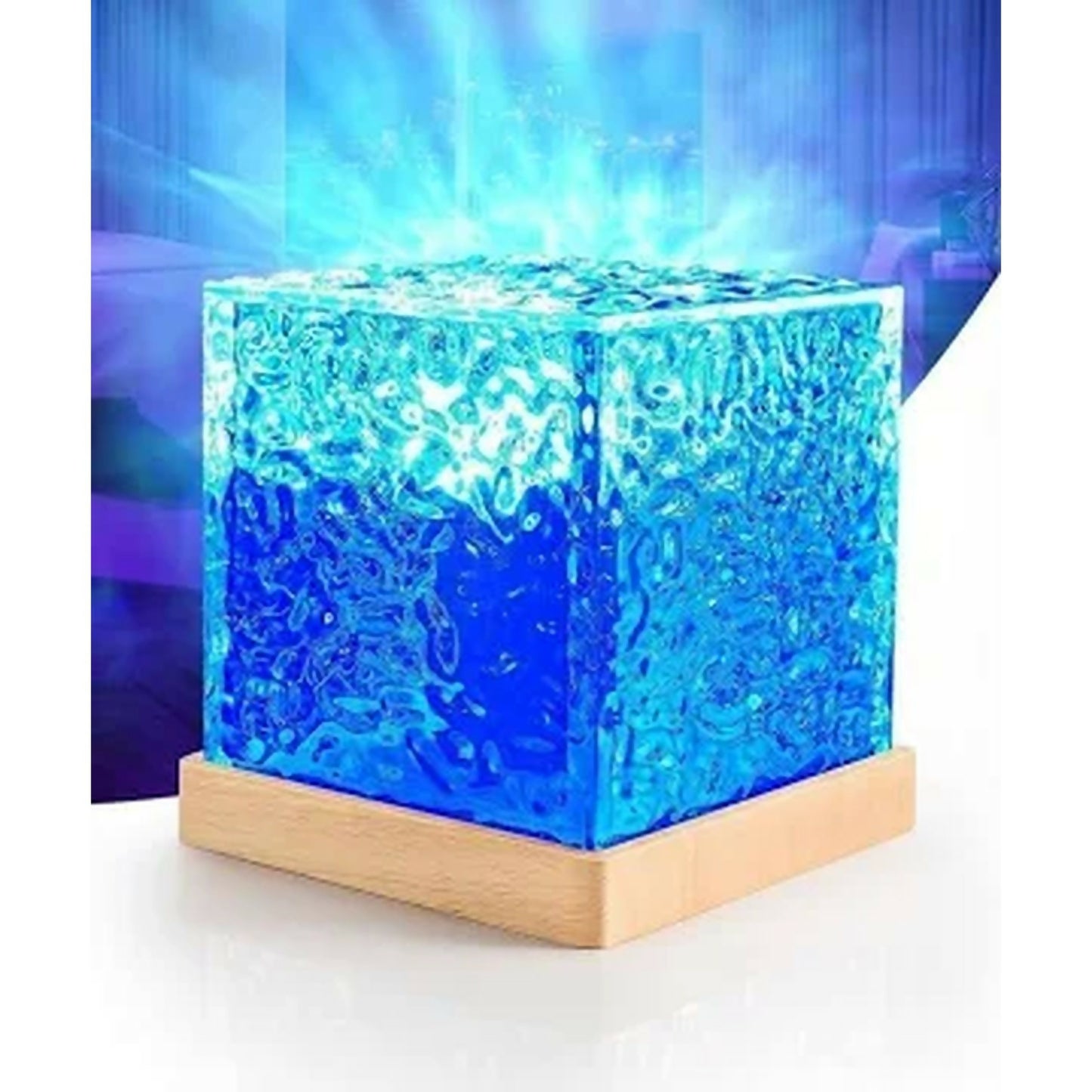 Crystal Ice Cube LED Night Lamp with Touch Control and Wooden Base