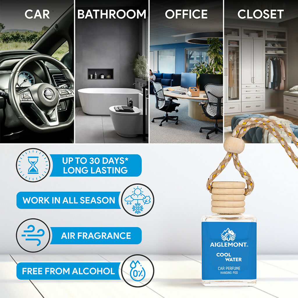 Aiglemont Cool Water Car Perfume Hanging Pod 10ml | Long-Lasting Car Air Freshener | Premium Car Interior Accessory