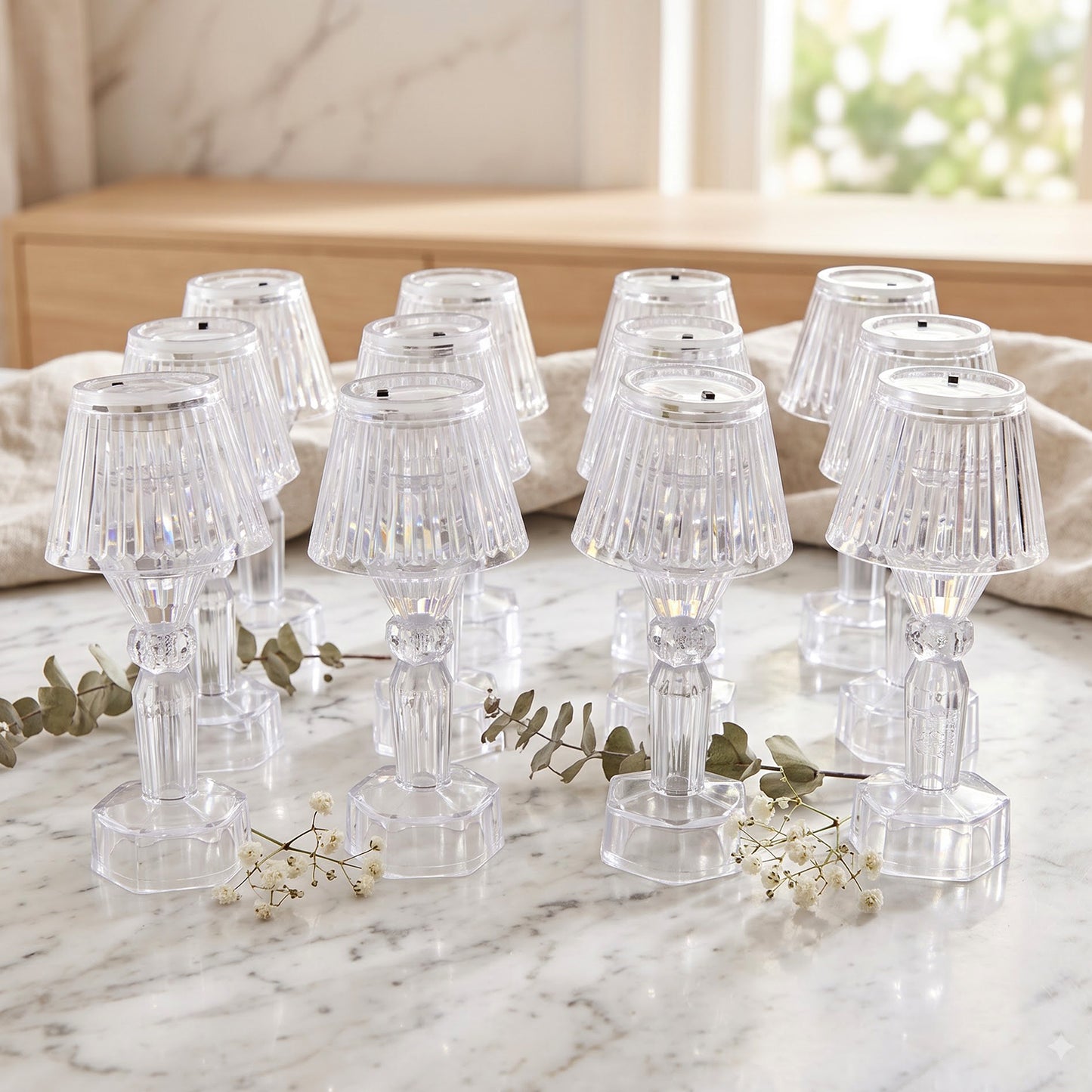 Mini Crystal Style LED Table Lamp Set Warm Glow Decor Light (12 Pc)
