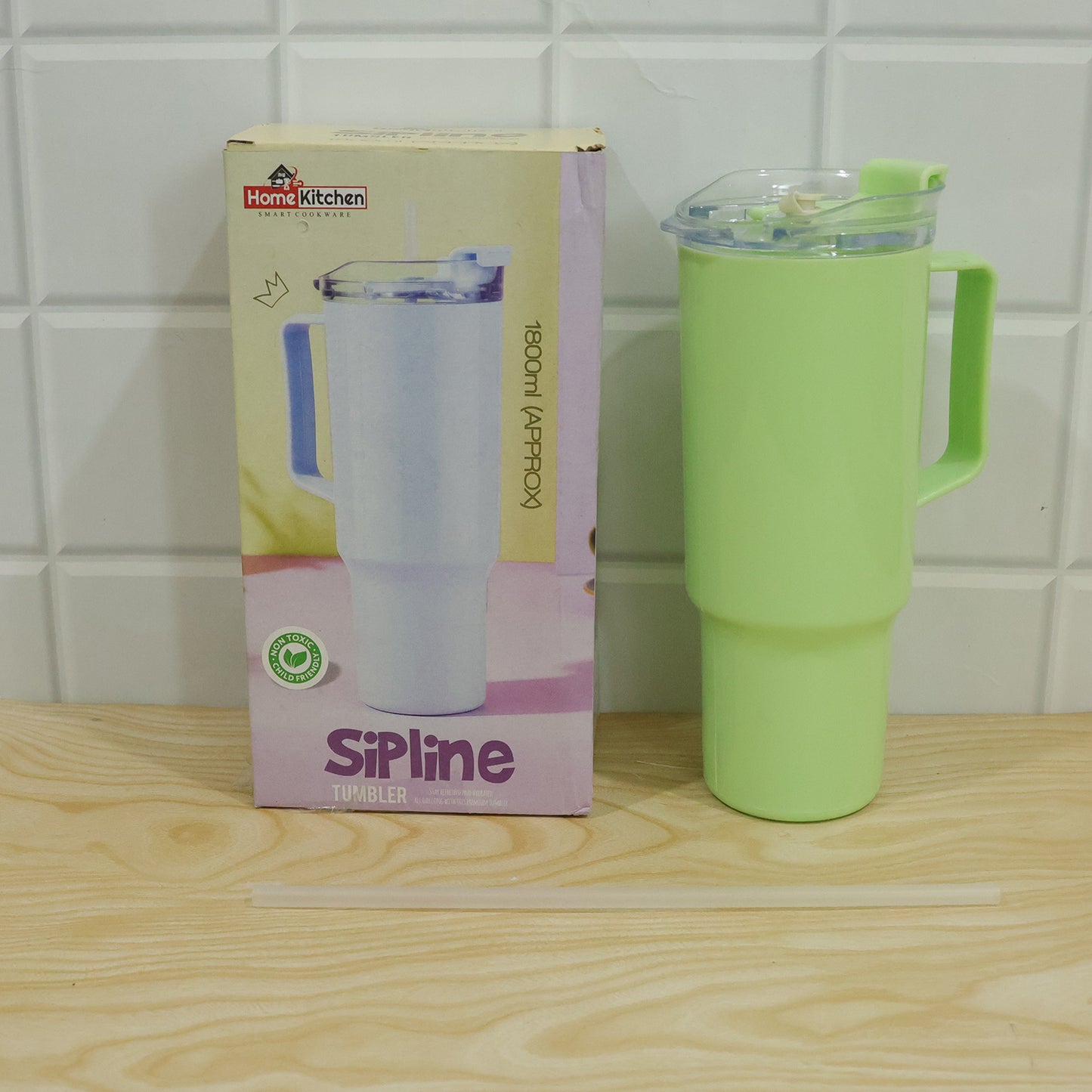 Travel Tumbler 1800 ML with Handle and Straw Lid for Gym and Office (1 Pc)