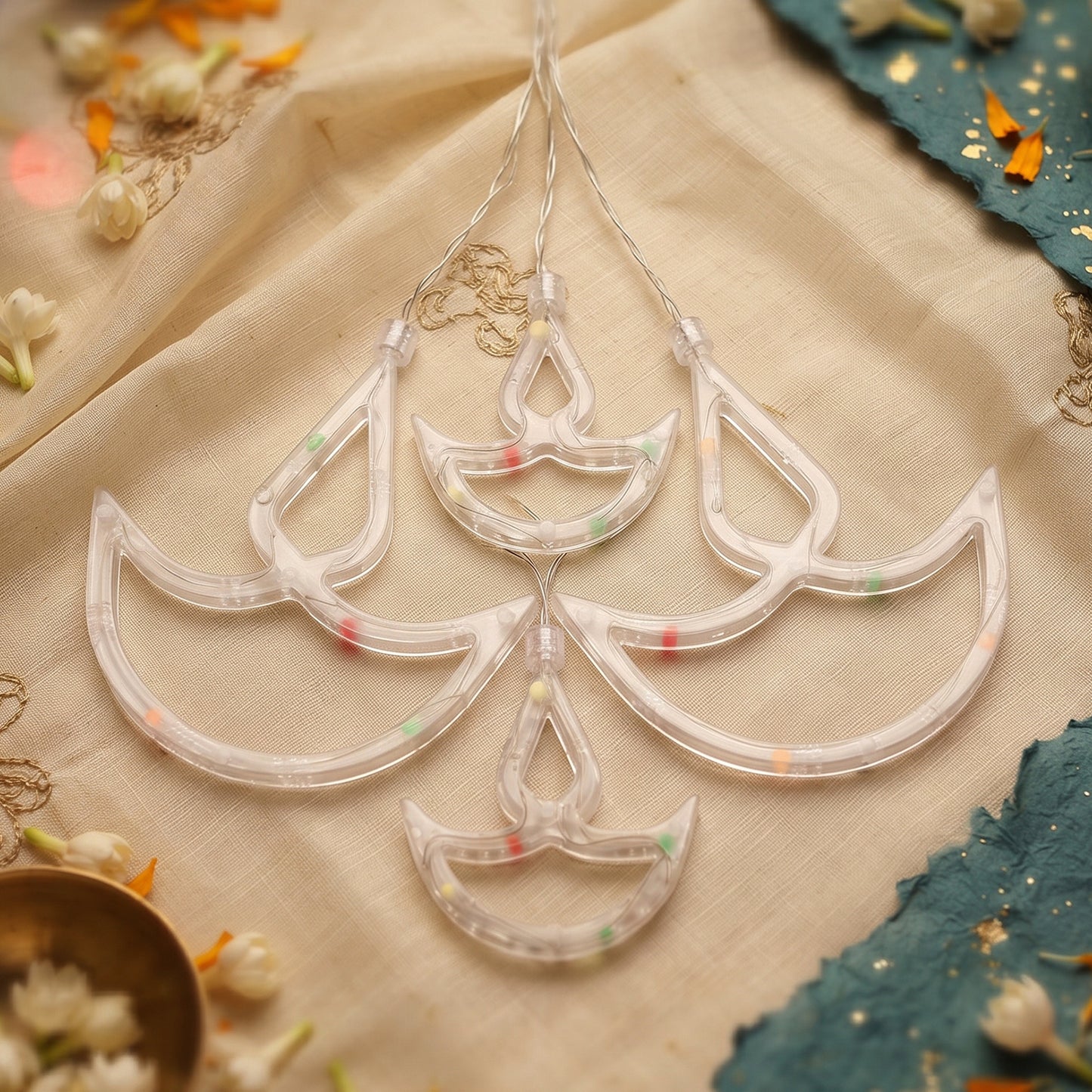 12 Diya Multicolour LED Curtain String Light for Diwali Decoration (1 Set)