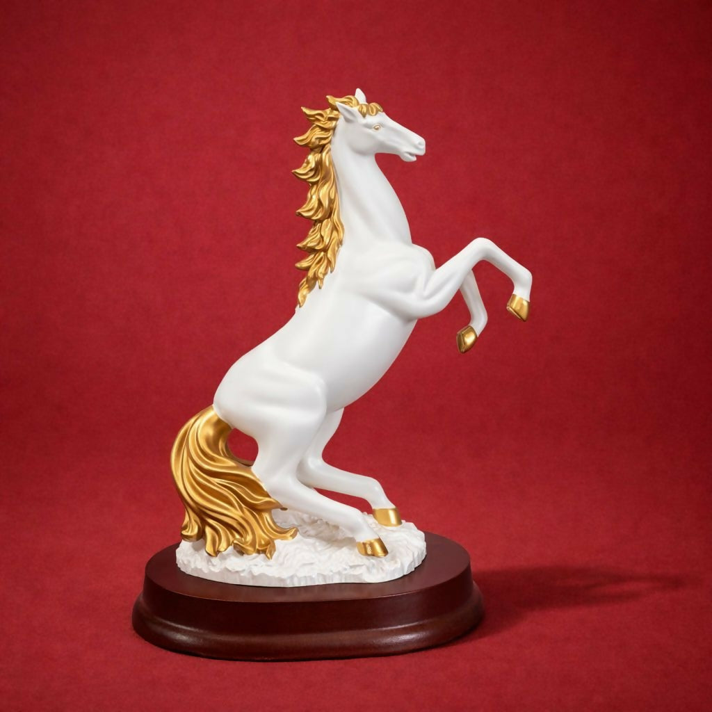 White Elegant Horse Showpiece Statue for Home Decor Tabletop