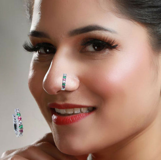 Non-Piercing AD Nose Clip Set - Flower & Pave Hoop