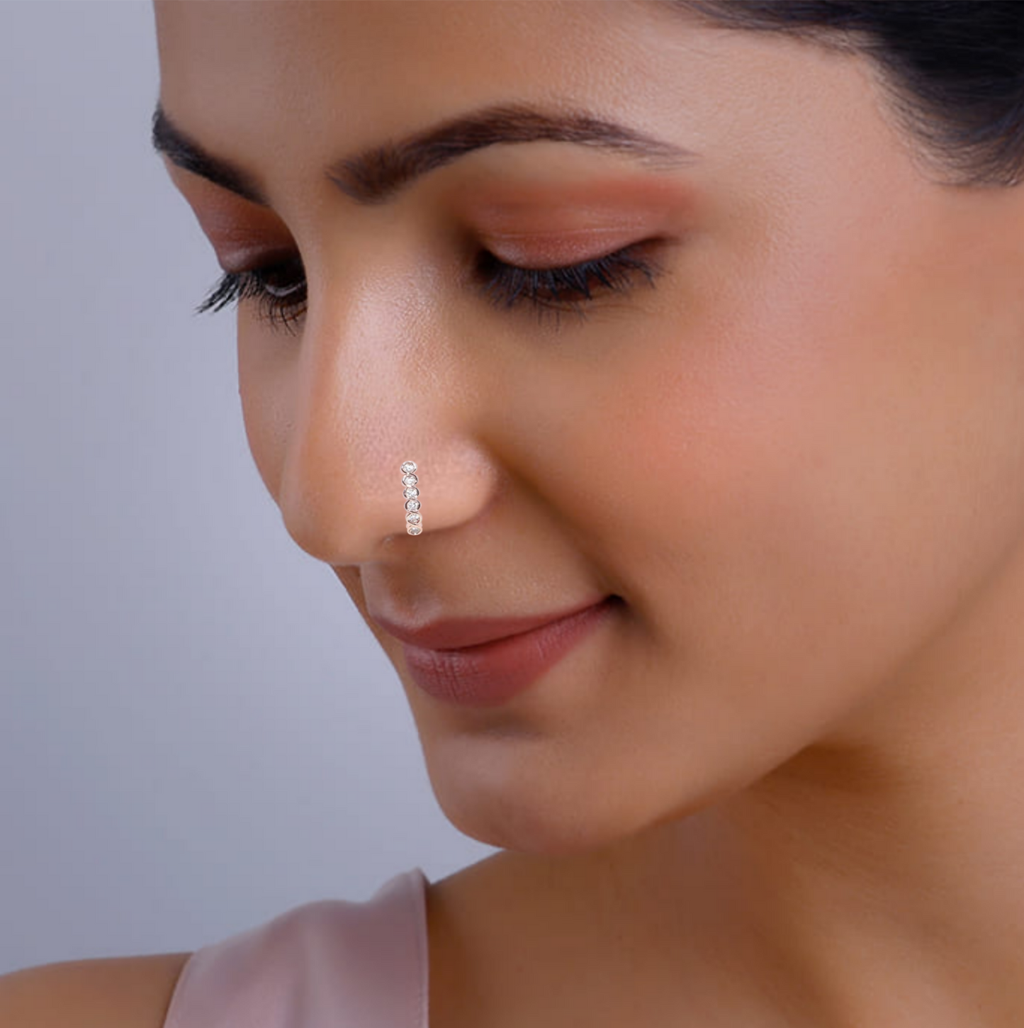 Gold Plated 6-Stone Line Clip-On Nose Pin | Non-Pierced AD Nath