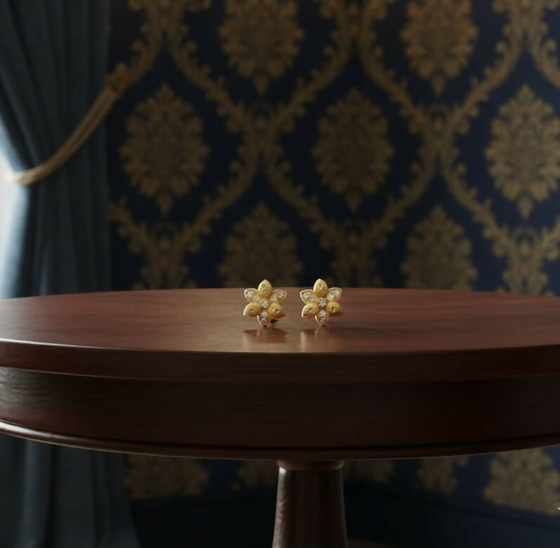 Gold Plated Floral Stud Earrings for women and girls