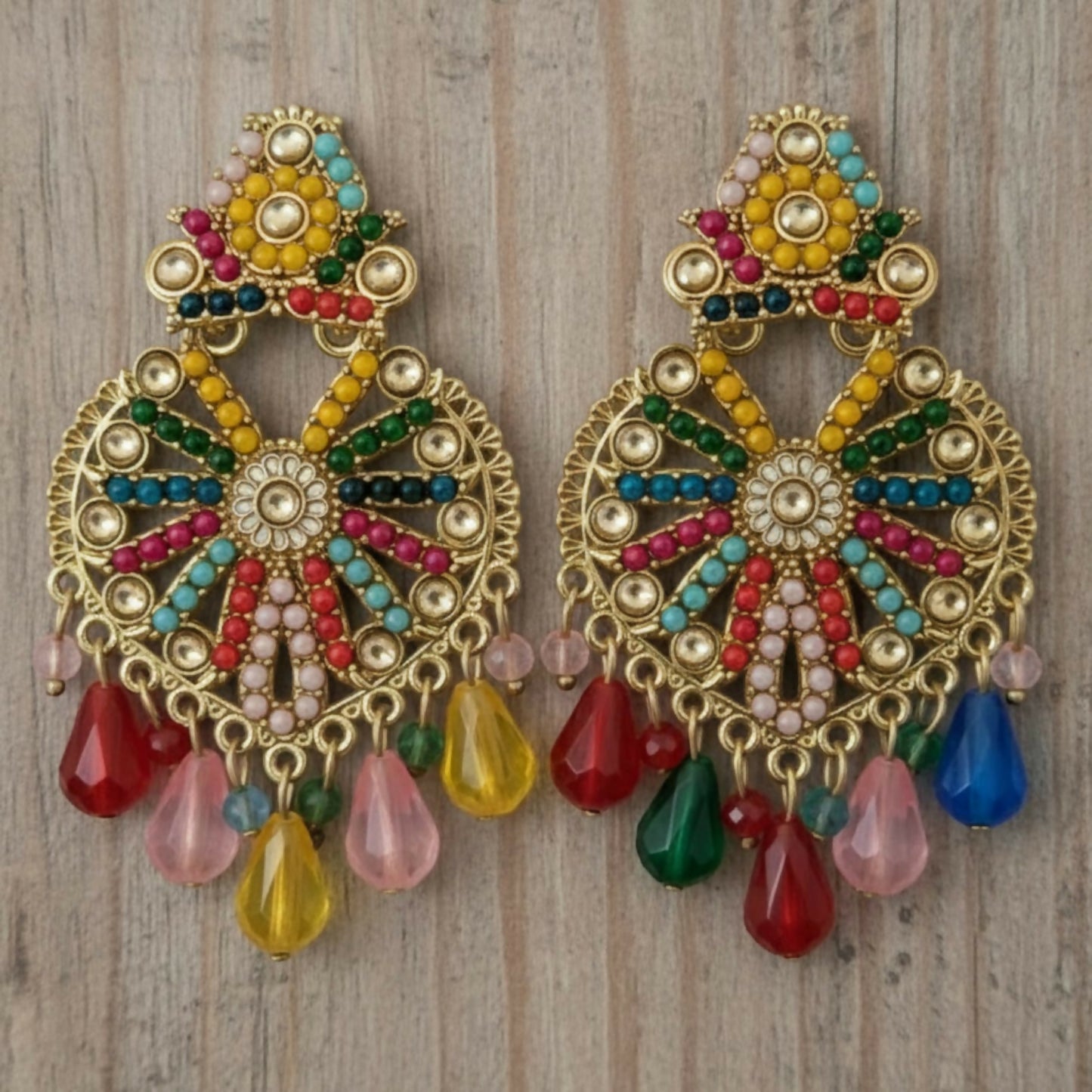 Premium Handcrafted Multicolor Teardrop Hanging Earrings