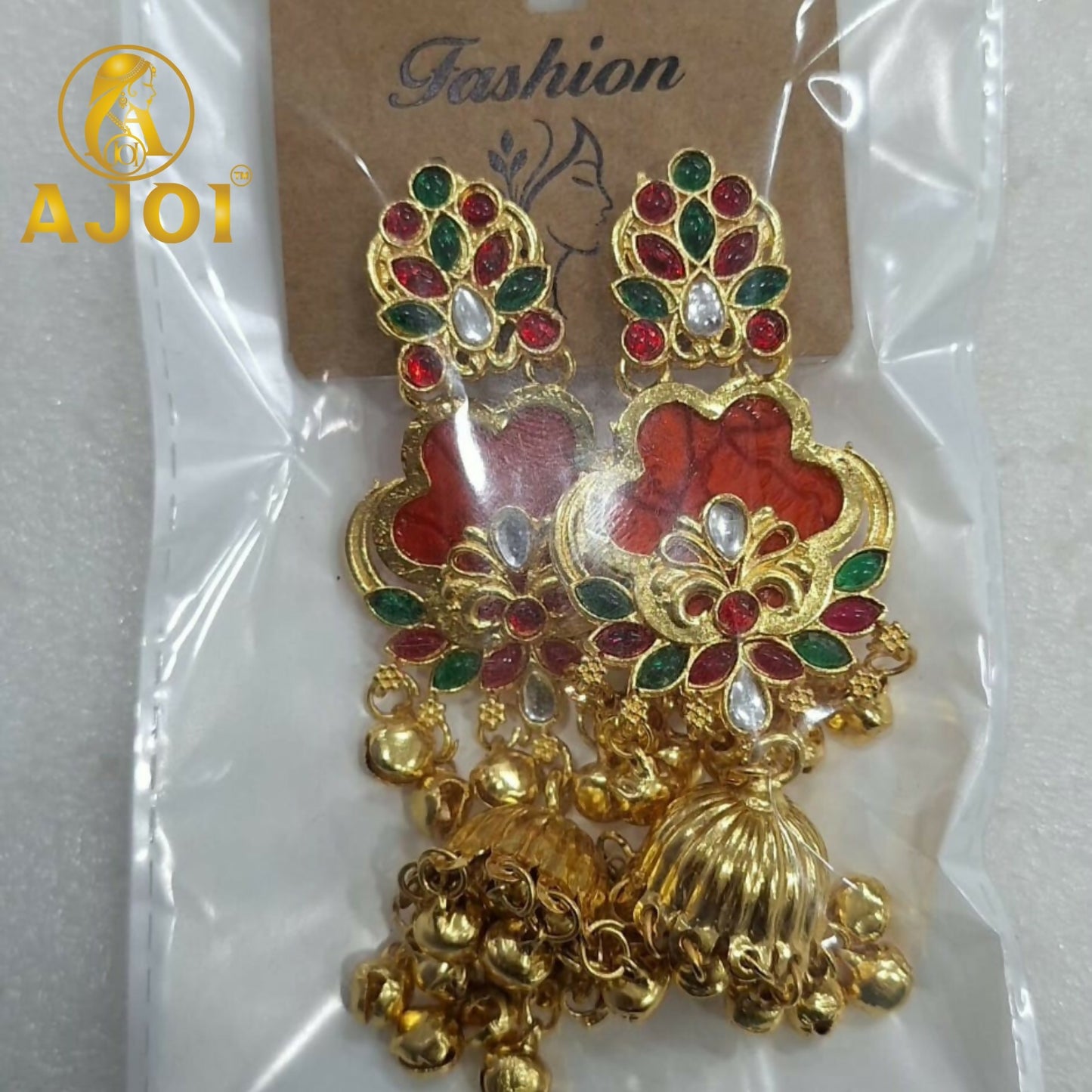 Traditional Red Stone Jhumka Earrings for Women Ethnic Jewelry