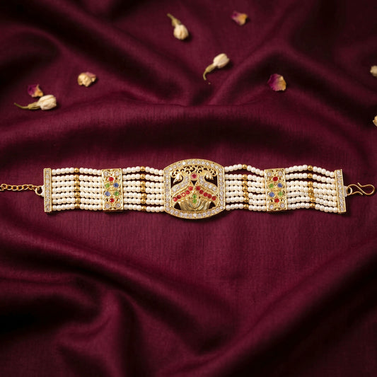 Pearl bracelet styled with traditional bridal attire