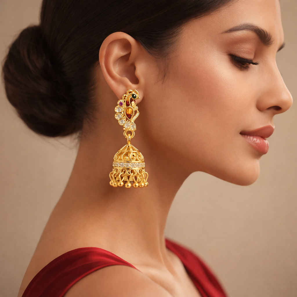 Peacock Inspired Handcrafted Jhumka Earrings